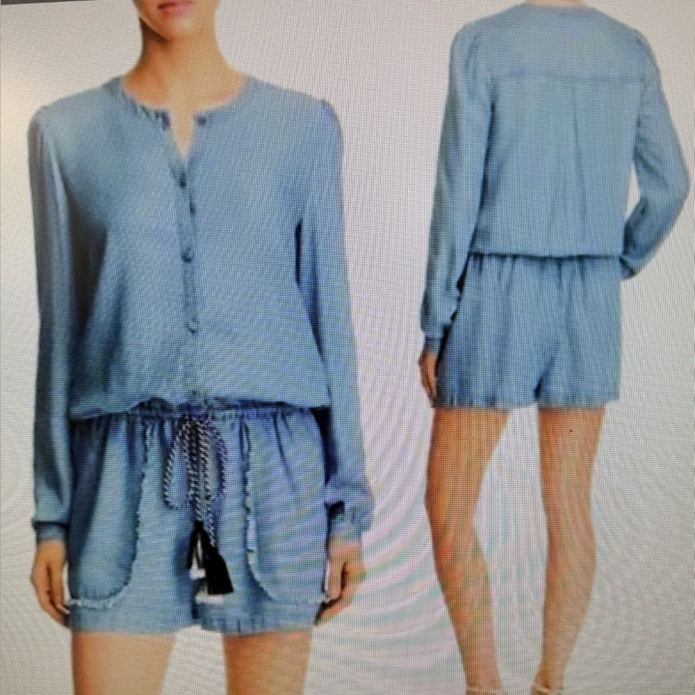 Rebecca Minkoff Billie Chambray Romper Women’s Small in Blue Festival Costal